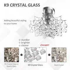 HOMCOM Crystal Chandeliers, 40cm K9 Droplets Ceiling Light with 3 E14 Bulb Base, Pendant Lights for Living Room, Bedroom, Dining Room, Hallway, Kitchen - 4