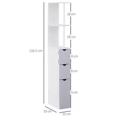 HOMCOM Tall Bathroom Cabinet, Freestanding Bathroom Storage Cabinet with 2-Tier Shelf and Drawers, Narrow Cupboard Storage Unit, White, Grey - 3
