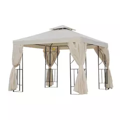 Outsunny 3 x 3 m Garden Gazebo Double Roof Marquee Patio Wedding Party Tent Canopy Shelter with Sidewalls, (Beige) - 1