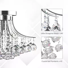 HOMCOM Crystal Chandeliers, 40cm K9 Droplets Ceiling Light with 3 E14 Bulb Base, Pendant Lights for Living Room, Bedroom, Dining Room, Hallway, Kitchen - 6