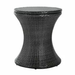 Outsunny PE Rattan Ice Bucket Table, Height Adjustable Liftable Outdoor Drinks Cooler, 52 cm Round Garden Beer Cocktail Table with Lid for Bar, Patio, Terrace, Brown - 1