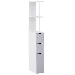 HOMCOM Tall Bathroom Cabinet, Freestanding Bathroom Storage Cabinet with 2-Tier Shelf and Drawers, Narrow Cupboard Storage Unit, White, Grey - 1