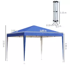 Outsunny 3 x 3M Garden Pop Up Gazebo Height Adjustable Marquee Party Tent Wedding Canopy with Carrying Bag, Blue - 3