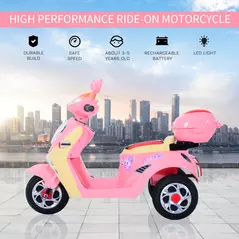 HOMCOM Kids Electric Ride On Toy Car 6V Electric Motorbike with Chargeable Battery Headlight and Music for 3-5 Years - Pink - 4