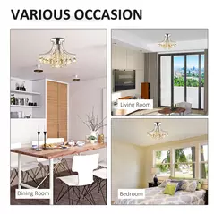 HOMCOM Crystal Chandeliers, 40cm K9 Droplets Ceiling Light with 3 E14 Bulb Base, Pendant Lights for Living Room, Bedroom, Dining Room, Hallway, Kitchen - 7