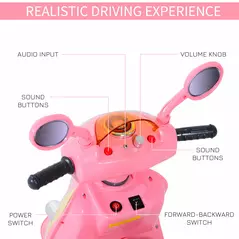 HOMCOM Kids Electric Ride On Toy Car 6V Electric Motorbike with Chargeable Battery Headlight and Music for 3-5 Years - Pink - 5