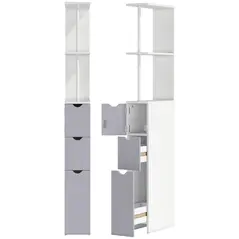 HOMCOM Tall Bathroom Cabinet, Freestanding Bathroom Storage Cabinet with 2-Tier Shelf and Drawers, Narrow Cupboard Storage Unit, White, Grey - 1