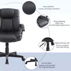 HOMCOM Desk Chair, PU Leather Office Chair with Adjustable Height and Swivel Wheels, for Home Work Study, Black - 7
