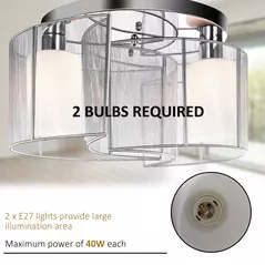 HOMCOM Modern Chandelier, Semi-Flush Mount Ceiling Light with 2 Light, E27 Bulb Base for Hallway, Dining Room, Living Room, White and Silver - 6
