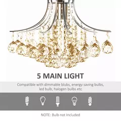 HOMCOM Crystal Chandeliers, 40cm K9 Droplets Ceiling Light with 3 E14 Bulb Base, Pendant Lights for Living Room, Bedroom, Dining Room, Hallway, Kitchen - 5