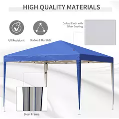 Outsunny 3 x 3M Garden Pop Up Gazebo Height Adjustable Marquee Party Tent Wedding Canopy with Carrying Bag, Blue - 4