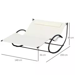 Outsunny Double Sun Lounger, Rocking Lounger Sunbed Daybed with Armrest and Headrest Pillow, for Two, For Outdoor Patio Garden, Cream White - 3