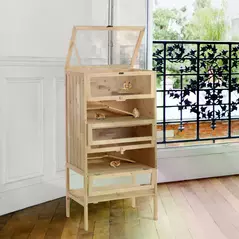 PawHut Wooden Large Hamster Cage, Gerbil Cage 4 Layers with Tall Bottom & Storage Shelf - 2