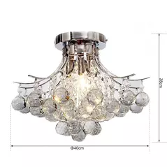 HOMCOM Crystal Chandeliers, 40cm K9 Droplets Ceiling Light with 3 E14 Bulb Base, Pendant Lights for Living Room, Bedroom, Dining Room, Hallway, Kitchen - 3