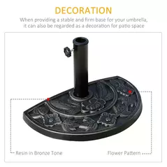 Outsunny 9kg Resin Parasol Base, Half Round Umbrella Stand with Floral Design for Garden, Outdoor, Suitable Umbrella Rod: Φ3.8cm, Φ4.8cm, Bronze Tone - 4