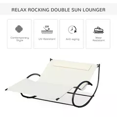 Outsunny Double Sun Lounger, Rocking Lounger Sunbed Daybed with Armrest and Headrest Pillow, for Two, For Outdoor Patio Garden, Cream White - 4