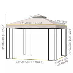 Outsunny 3 x 3 m Garden Gazebo Double Roof Marquee Patio Wedding Party Tent Canopy Shelter with Sidewalls, (Beige) - 3
