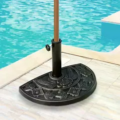 Outsunny 9kg Resin Parasol Base, Half Round Umbrella Stand with Floral Design for Garden, Outdoor, Suitable Umbrella Rod: Φ3.8cm, Φ4.8cm, Bronze Tone - 2