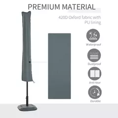 Outsunny Parasol Cover, Cantilever Umbrella Cover, Banana Umbrella Cover with Zipper for Outdoor Garden, Patio, Grey - 4