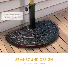 Outsunny 9kg Resin Parasol Base, Half Round Umbrella Stand with Floral Design for Garden, Outdoor, Suitable Umbrella Rod: Φ3.8cm, Φ4.8cm, Bronze Tone - 5