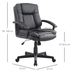 HOMCOM Desk Chair, PU Leather Office Chair with Adjustable Height and Swivel Wheels, for Home Work Study, Black - 3