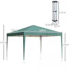 Outsunny 3 x 3M Garden Pop Up Gazebo Height Adjustable Marquee Party Tent Wedding Canopy with Carrying Bag, Green - 3