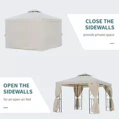 Outsunny 3 x 3 m Garden Gazebo Double Roof Marquee Patio Wedding Party Tent Canopy Shelter with Sidewalls, (Beige) - 6
