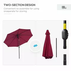 Outsunny 2.7M Garden Parasol Umbrella with Glass Fibre Ribs and Aluminium Frame, Tilting Sun Shade Shelter Canopy, Wine Red - 7