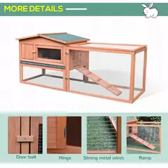 Pawhut Wooden Rabbit Hutch Guinea Pig hutch House 2 Tier with Rabbit Run for Outdoor Garden Backyard, 85 x 24 x 57cm - 8