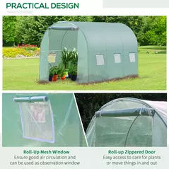 Outsunny Walk-in Polytunnel Greenhouse, Outdoor Garden Tunnel Greenhouse Tent with Zipped Roll-Up Door and 6 Mesh Windows, 3 x 2M - 6