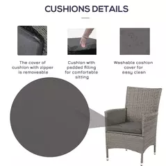 Outsunny 3 Pieces Rattan Bistro Set, Wicker Garden Furniture Set with 2-Tier Coffee Table and Chairs, Washable Cushions, for Outdoor Patio Balcony, Grey - 6