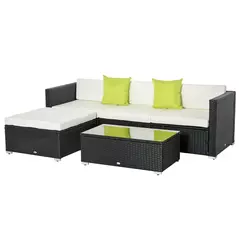 Outsunny White Rattan Garden Furniture 4-Seater Outdoor Sofa Set with Coffee Table - White - 1