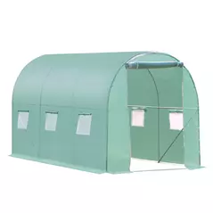 Outsunny Walk-in Polytunnel Greenhouse, Outdoor Garden Tunnel Greenhouse Tent with Zipped Roll-Up Door and 6 Mesh Windows, 3 x 2M - 1
