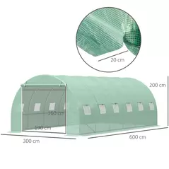 Outsunny 6 x 3 x 2 m Polytunnel Greenhouse with Roll-up Door and 12 Mesh Windows, Walk-in Garden Tunnel Warm House Tent with UV-resistant PE Cover and Galvanised Steel Frame, Green - 3