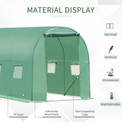 Outsunny Walk-in Polytunnel Greenhouse, Outdoor Garden Tunnel Greenhouse Tent with Zipped Roll-Up Door and 8 Mesh Windows, 4 x 2M - 4