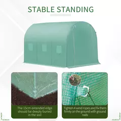 Outsunny Walk-in Polytunnel Greenhouse, Outdoor Garden Tunnel Greenhouse Tent with Zipped Roll-Up Door and 6 Mesh Windows, 3 x 2M - 5