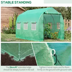 Outsunny Polytunnel Greenhouse with Windows and Door, Walk in Greenhouse for Garden, Backyard (3 x 2 M) - 5