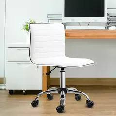 HOMCOM Adjustable Swivel Office Chair with Armless Mid-Back in PU Leather and Chrome Base - White - 2