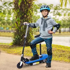 HOMCOM Foldable Electric Scooter for Kids 12V 120W W/Brake Kickstand -Blue - 2