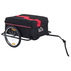 HOMCOM Two-Wheel Bicycle Large Cargo Wagon Trailer Oxford Fabric, Folding Storage, & Removable Cover, Red - 1