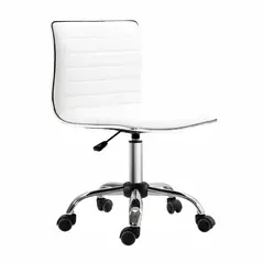 HOMCOM Adjustable Swivel Office Chair with Armless Mid-Back in PU Leather and Chrome Base - White - 1