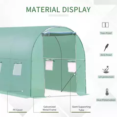 Outsunny Walk-in Polytunnel Greenhouse, Outdoor Garden Tunnel Greenhouse Tent with Zipped Roll-Up Door and 6 Mesh Windows, 3 x 2M - 4