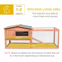 Pawhut Wooden Rabbit Hutch Guinea Pig hutch House 2 Tier with Rabbit Run for Outdoor Garden Backyard, 85 x 24 x 57cm - 5