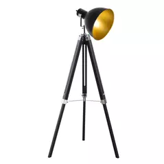 HOMCOM Tripod Floor Lamp, Spotlight Reading Lamp w/ Adjustable Height, Angle, Wood Legs for Living Room, Bedroom, Home, Office, Black and Gold - 1