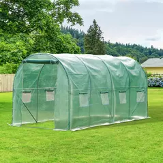 Outsunny Walk-in Polytunnel Greenhouse, Outdoor Garden Tunnel Greenhouse Tent with Zipped Roll-Up Door and 8 Mesh Windows, 4 x 2M - 2