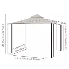 Outsunny 3 x 3(m) Garden Gazebo Patio Party Tent Shelter Outdoor Canopy Double Tier Sun Shade Metal Frame Netting, Beige - 3