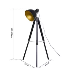HOMCOM Tripod Floor Lamp, Spotlight Reading Lamp w/ Adjustable Height, Angle, Wood Legs for Living Room, Bedroom, Home, Office, Black and Gold - 3