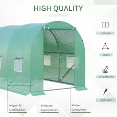 Outsunny 4 x 2 x 2 m Polytunnel Greenhouse with Roll-up Door and 6 Mesh Windows, Walk-in Garden Tunnel Warm House Tent with UV-resistant PE Cover and Galvanised Steel Frame, Green - 5