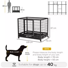 PawHut 43" Heavy Duty Metal Dog Crate Pet Cage with Tray Wheeled Dog Kennel - Black (Large) - 3