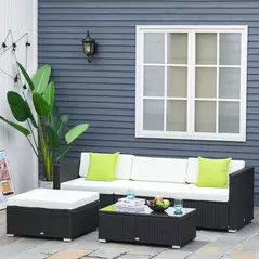 Outsunny White Rattan Garden Furniture 4-Seater Outdoor Sofa Set with Coffee Table - White - 2